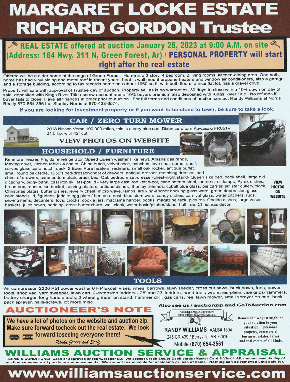 Margaret Locke Estate Auction Flyer